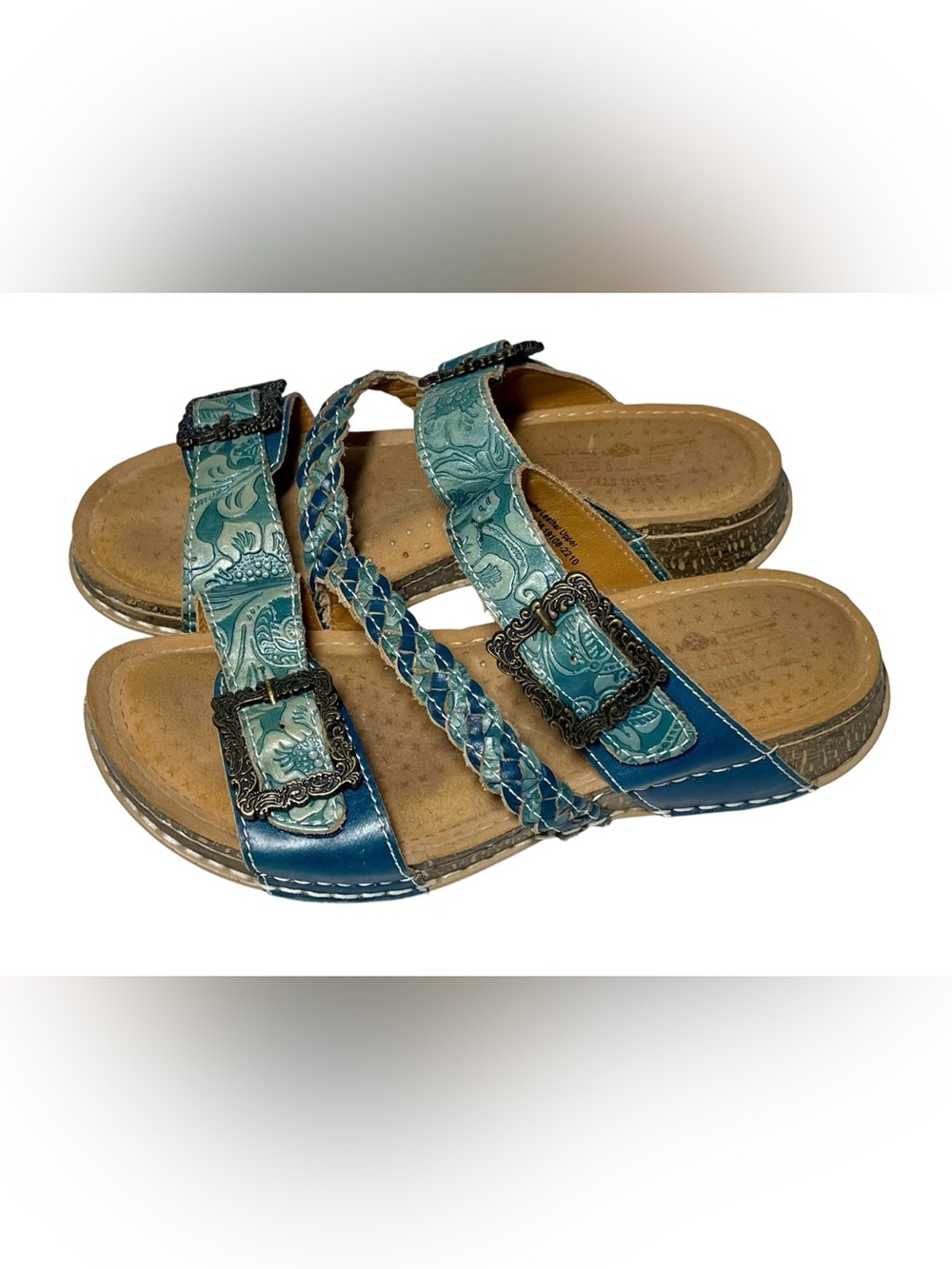 L’Artiste by Spring Step Women’s Astra Leather Slide Sandal Blue 7.5 38 - Picture 2 of 9